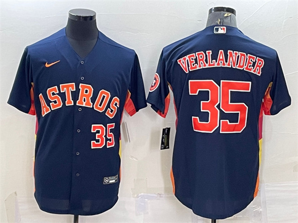 Houston Astros #35 Justin Verlander Navy With Patch Cool Base Stitched Jersey