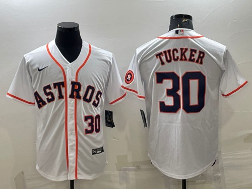 Houston Astros #30 Kyle Tucker White With Patch Cool Base Stitched Jersey
