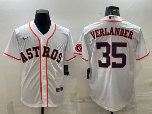 Houston Astros #35 Justin Verlander White With Patch Cool Base Stitched Jersey