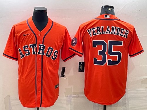 Houston Astros #35 Justin Verlander Orange With Patch Cool Base Stitched Jersey
