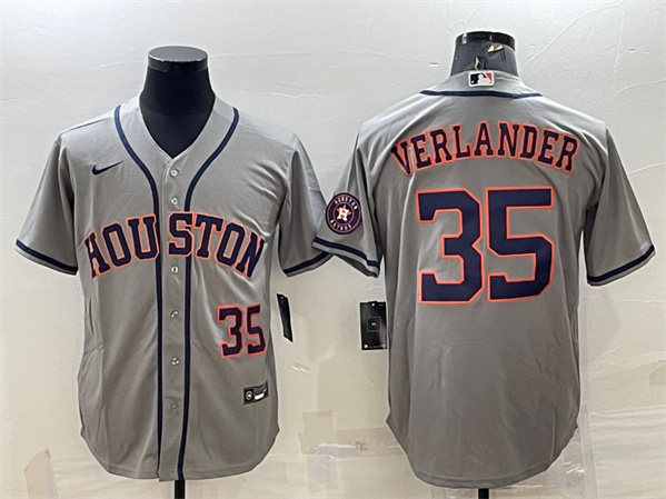 Houston Astros #35 Justin Verlander Gray With Patch Cool Base Stitched Jersey
