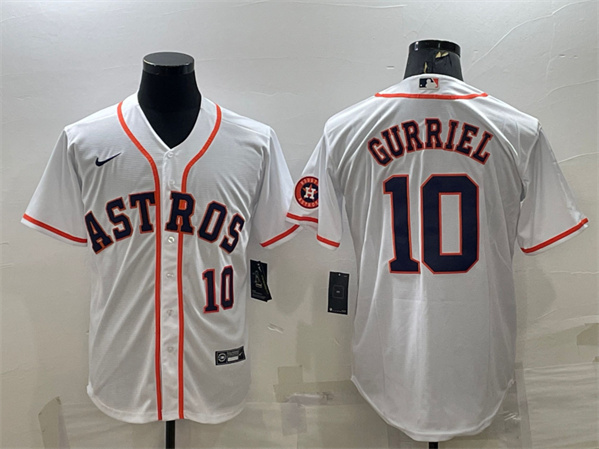 Houston Astros #10 Yuli Gurriel White With Patch Cool Base Stitched Jersey