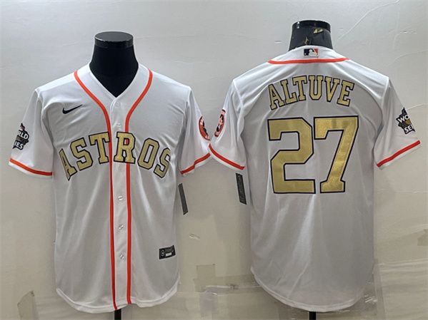 Houston Astros #27 Jose Altuve White Gold 2022 World Series Stitched Baseball Jersey