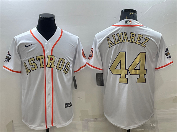 Houston Astros #44 Yordan Alvarez White Gold 2022 World Series Stitched Baseball Jersey