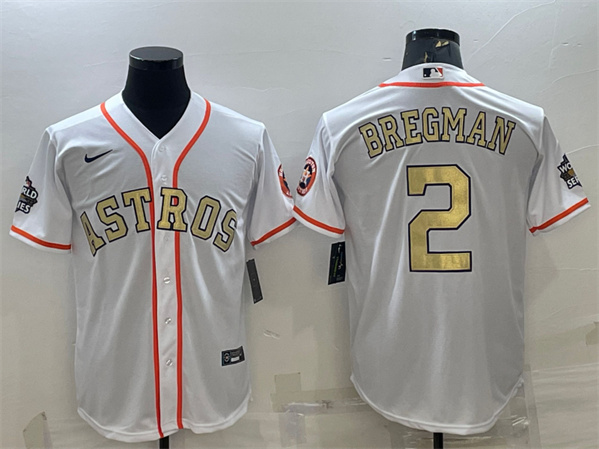 Houston Astros #2 Alex Bregman White Gold 2022 World Series Stitched Baseball Jersey