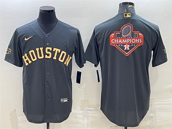 Houston Astros All-Star Charcoal 2022 World Series Champions Team Big Logo Cool Base Stitched Jersey