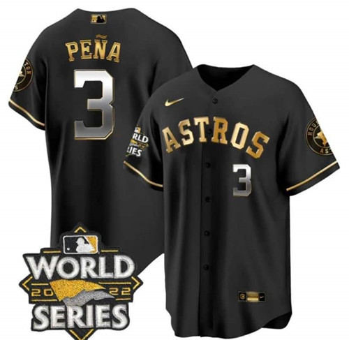 Houston Astros #3 Jeremy Pena Black Gold 2022 World Series Stitched Baseball Jersey