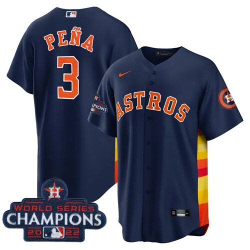 Houston Astros #3 Jeremy Pena Navy 2022 World Series Champions Cool Base Stitched Baseball Jersey