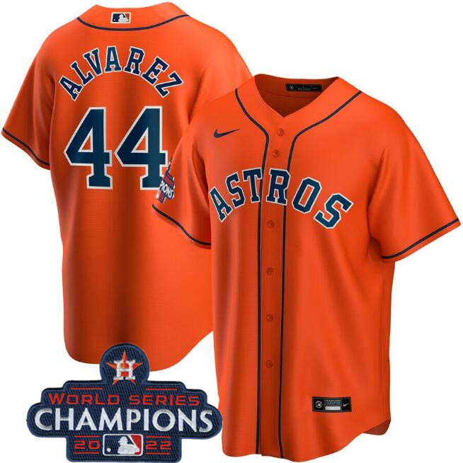 Houston Astros #44 Yordan Alvarez Orange 2022 World Series Champions Stitched Baseball Jersey