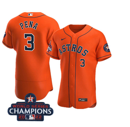 Houston Astros #3 Jeremy Pena Orange 2022 World Series Champions Flex Base Stitched Baseball Jersey
