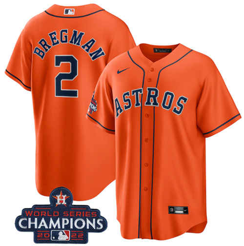 Houston Astros #2 Alex Bregman Orange 2022 World Series Champions Home Stitched Baseball Jersey