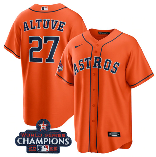 Houston Astros #27 Jose Altuve Orange 2022 World Series Champions Home Stitched Baseball Jersey