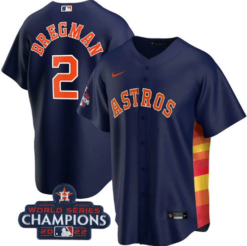 Houston Astros #2 Alex Bregman Navy 2022 World Series Champions Home Stitched Baseball Jersey