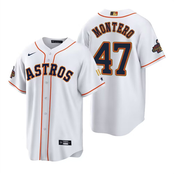 Houston Astros #47 Rafael Montero White Gold 2022 World Series Champions Stitched Baseball Jersey