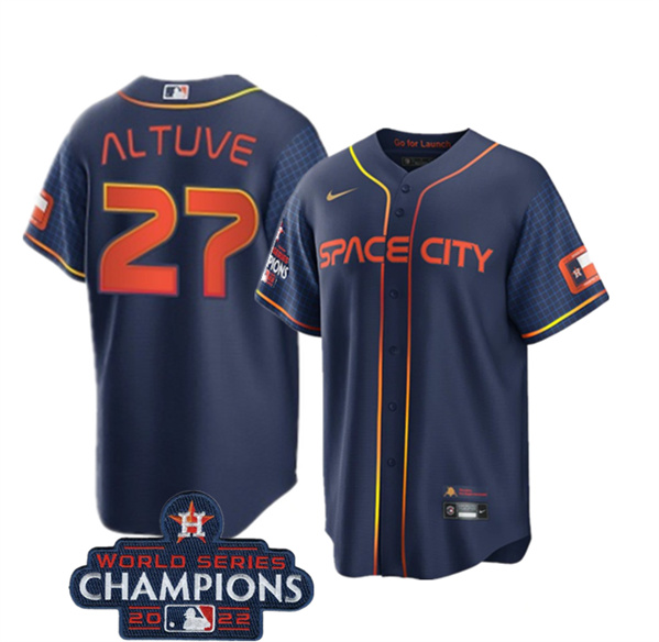 Houston Astros #27 Jose Altuve Navy 2022 World Series Champions City Connect Stitched Baseball Jersey
