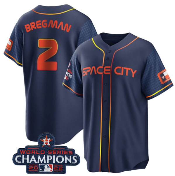 Houston Astros #2 Alex Bregman Navy 2022 World Series Champions City Connect Stitched Baseball Jersey