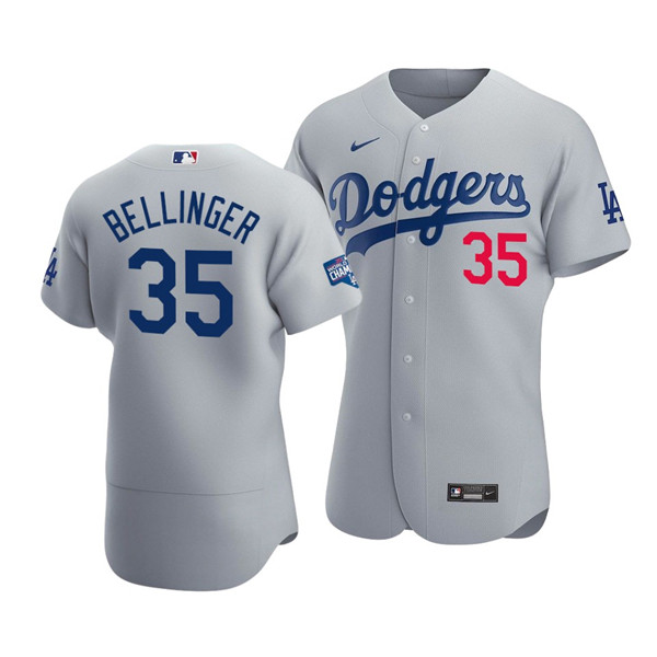 Los Angeles Dodgers #35 Cody Bellinger 2020 Grey World Series Champions Patch Flex Base Sttiched Jersey