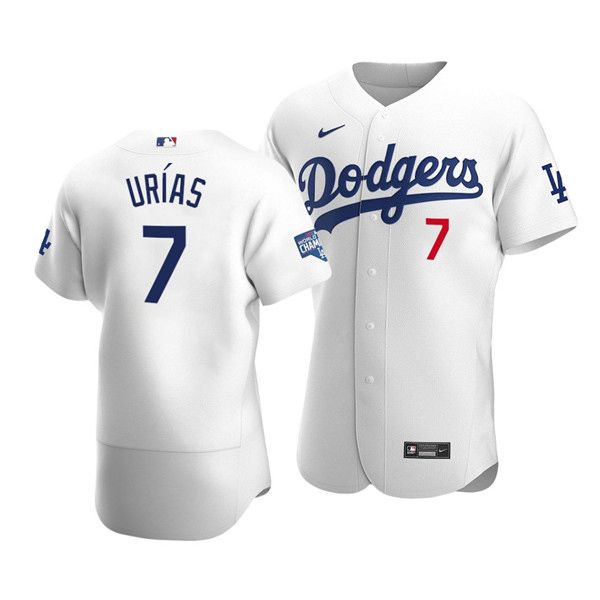 Los Angeles Dodgers #7 Julio Urias 2020 White World Series Champions Patch Flex Base Sttiched Jersey