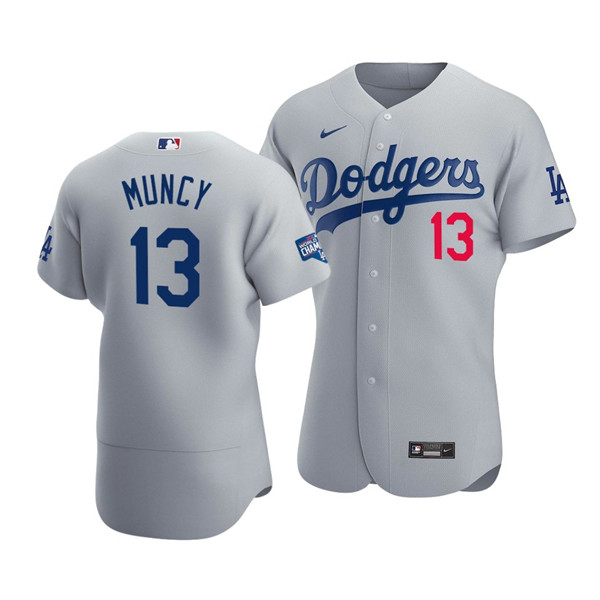 Los Angeles Dodgers #13 Max Muncy 2020 Grey World Series Champions Patch Flex Base Sttiched Jersey