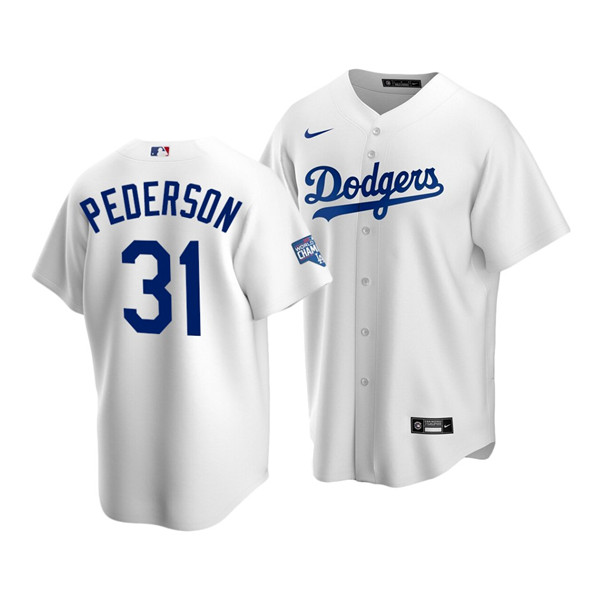 Los Angeles Dodgers #31 Joc Pederson White 2020 World Series Champions Home Patch Stitched Jersey