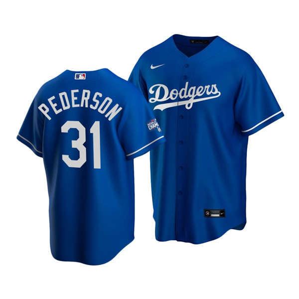 Los Angeles Dodgers #31 Joc Pederson Royal 2020 World Series Champions Home Patch Stitched Jersey
