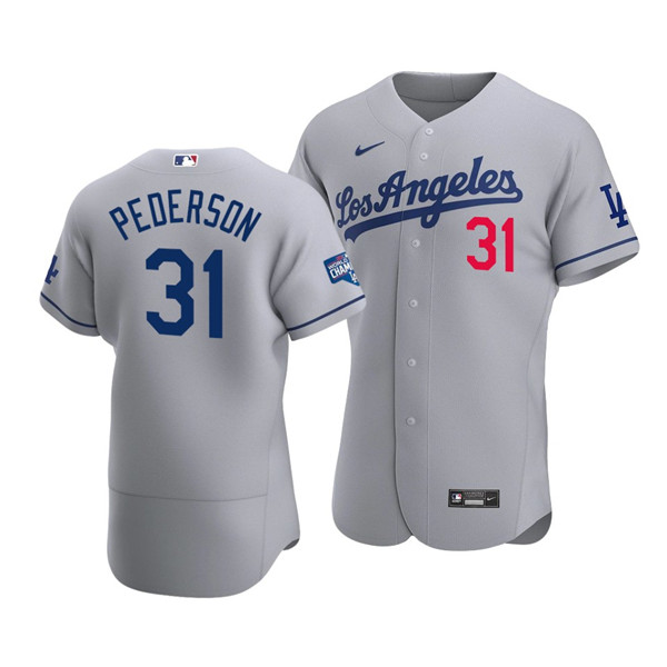 Los Angeles Dodgers #31 Joc Pederson 2020 Blue World Series Champions Patch Flex Base Sttiched Jersey