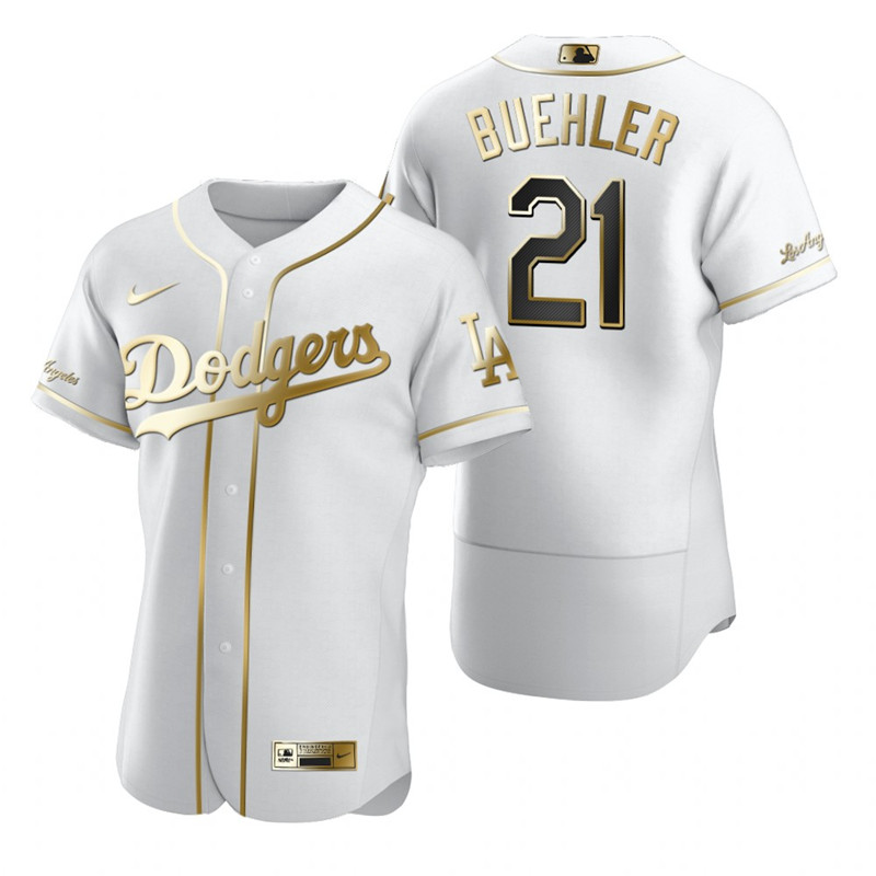 Los Angeles Dodgers #21 Walker Buehler White Golden Edition Flex Base Sttiched Jersey