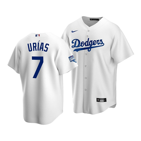 Los Angeles Dodgers #7 Julio Urias White 2020 World Series Champions Home Patch Stitched Jersey