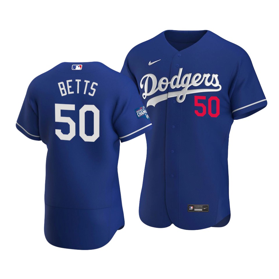Los Angeles Dodgers #50 Mookie Betts Royal 2020 World Series Champions Sttiched Jersey