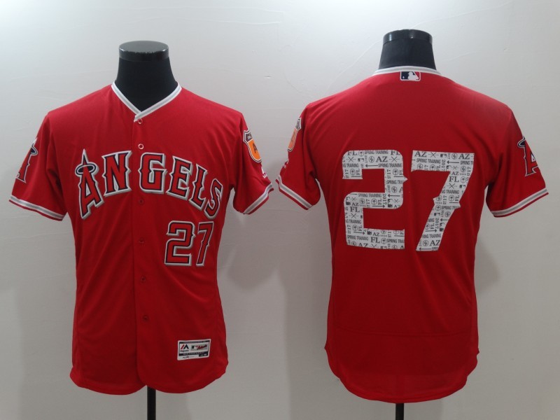 Los Angeles Angels #27 Mike Trout Red Flex Base Stitched Baseball Jersey