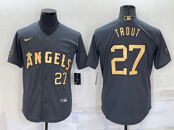 Los Angeles Angels #27 Mike Trout 2022 All-Star Charcoal Cool Base Stitched Jersey