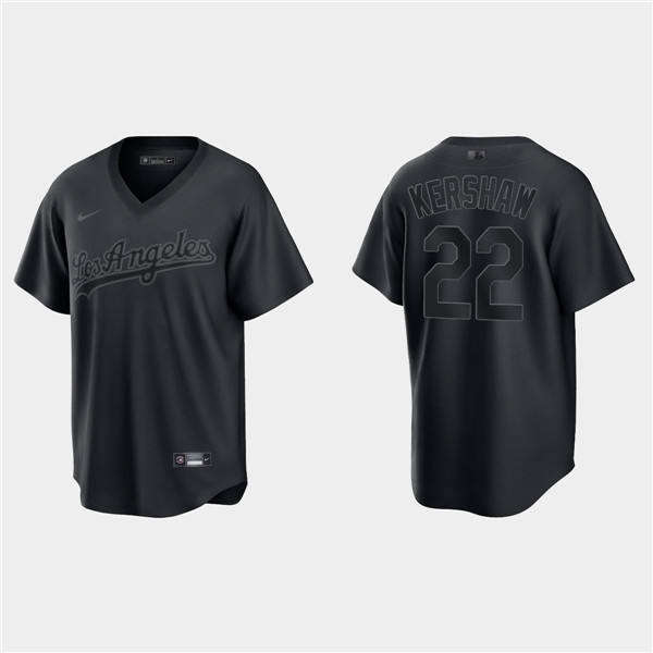 Los Angeles Dodgers #22 Clayton Kershaw Black Pitch Black Fashion Replica Stitched Jersey