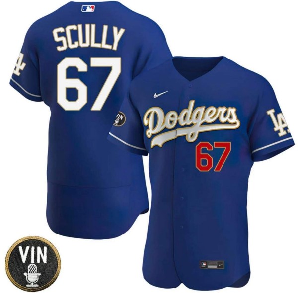 Los Angeles Dodgers #67 Vin Scully 2022 Blue Vin Scully Patch Flex Base Stitched Baseball Jersey
