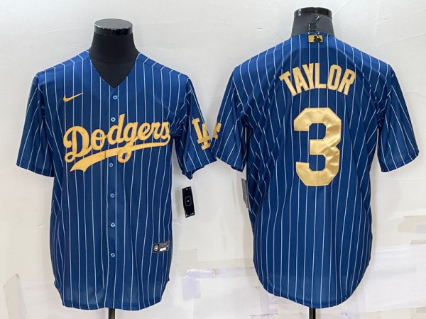 Los Angeles Dodgers #3 Chris Taylor Navy Gold Cool Base Stitched Baseball Jersey
