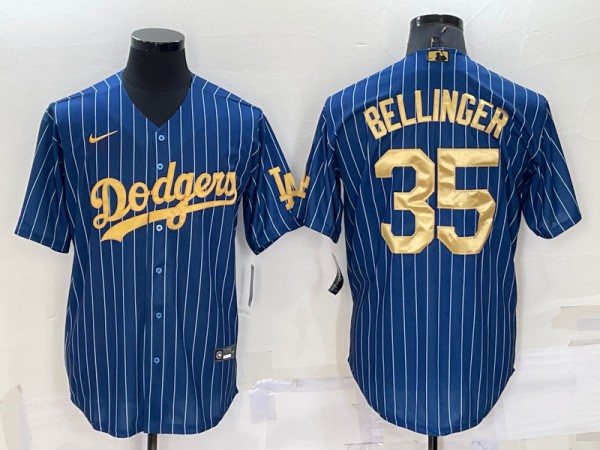Los Angeles Dodgers #35 Cody Bellinger Navy Gold Cool Base Stitched Baseball Jersey