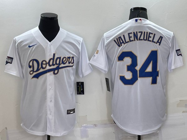 Los Angeles Dodgers #34 Toro Valenzuela White Gold Championship Cool Base Stitched Jersey