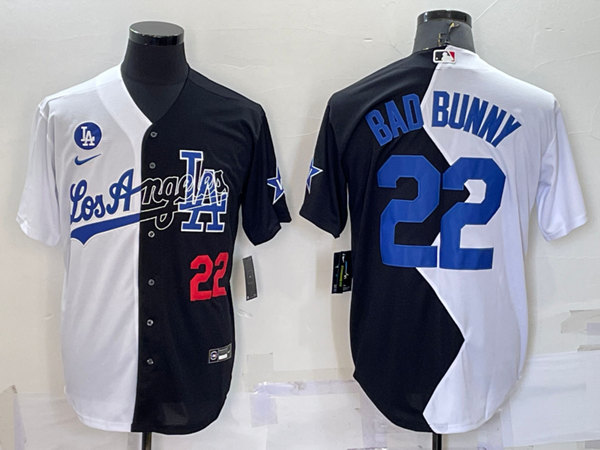 Los Angeles Dodgers #22 Bad Bunny 2022 All-Star White Black Split Cool Base Stitched Baseball Jersey