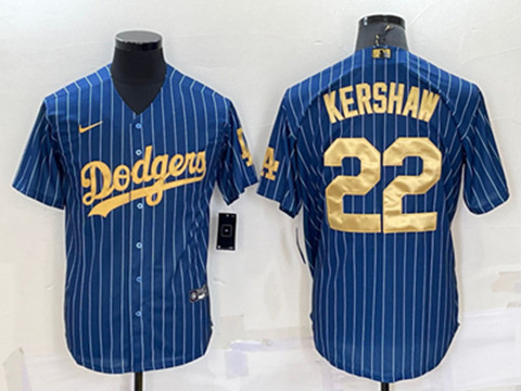 Los Angeles Dodgers #22 Clayton Kershaw Navy Gold Cool Base Stitched Baseball Jersey