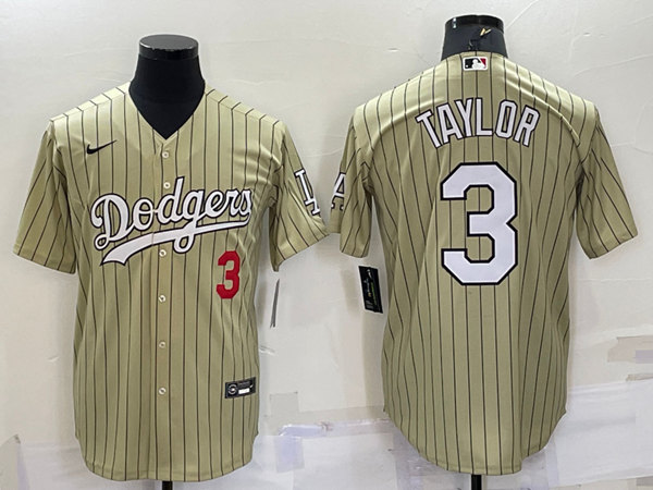 Los Angeles Dodgers #3 Chris Taylor Cream Cool Base Stitched Jersey