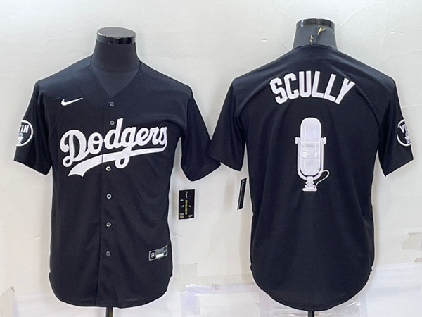 Los Angeles Dodgers #67 Vin Scully Black Big Logo With Vin Scully Patch Stitched Jersey