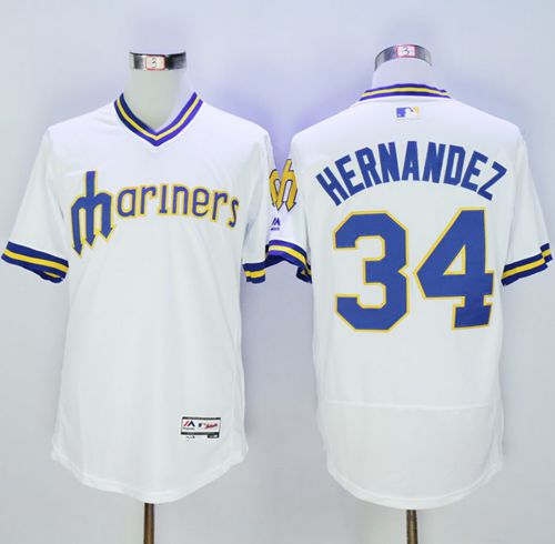 Mariners #34 Felix Hernandez White Flexbase Authentic Collection Cooperstown Stitched Jersey