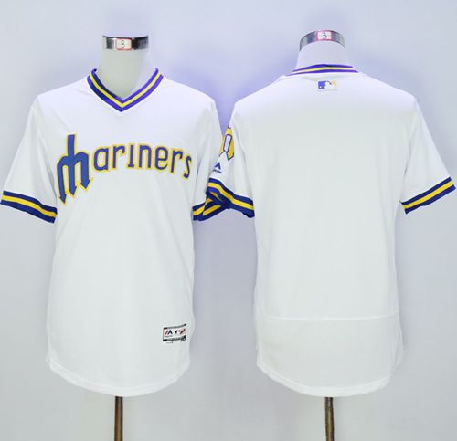 Mariners Blank White Flexbase Authentic Collection Cooperstown Stitched Jersey