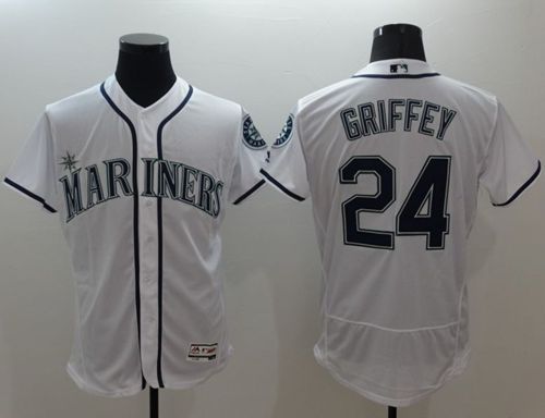 Mariners #24 Ken Griffey White Flexbase Authentic Collection Stitched Jersey