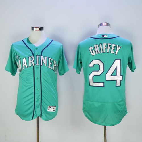 Mariners #24 Ken Griffey Green Flexbase Authentic Collection 2016 Hall Of Fame Patch Stitched Jersey
