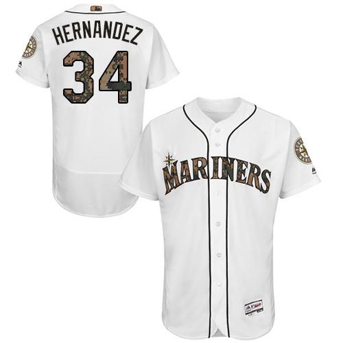 Mariners #34 Felix Hernandez White Flexbase Authentic Collection 2016 Memorial Day Stitched Jersey