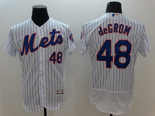 Mets #48 Jacob DeGrom White(Blue Strip) Flexbase Authentic Collection Stitched Jersey