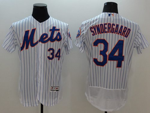 Mets #34 Noah Syndergaard White(Blue Strip) Flexbase Authentic Collection Stitched Jersey