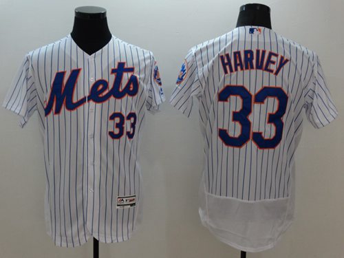 Mets #33 Matt Harvey White(Blue Strip) Flexbase Authentic Collection Stitched Jersey