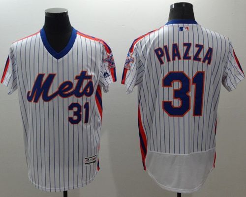 Mets #31 Mike Piazza White(Blue Strip) Flexbase Authentic Collection Alternate Stitched Jersey