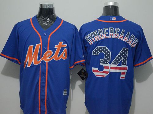 Mets #34 Noah Syndergaard Blue USA Flag Fashion Stitched Jersey